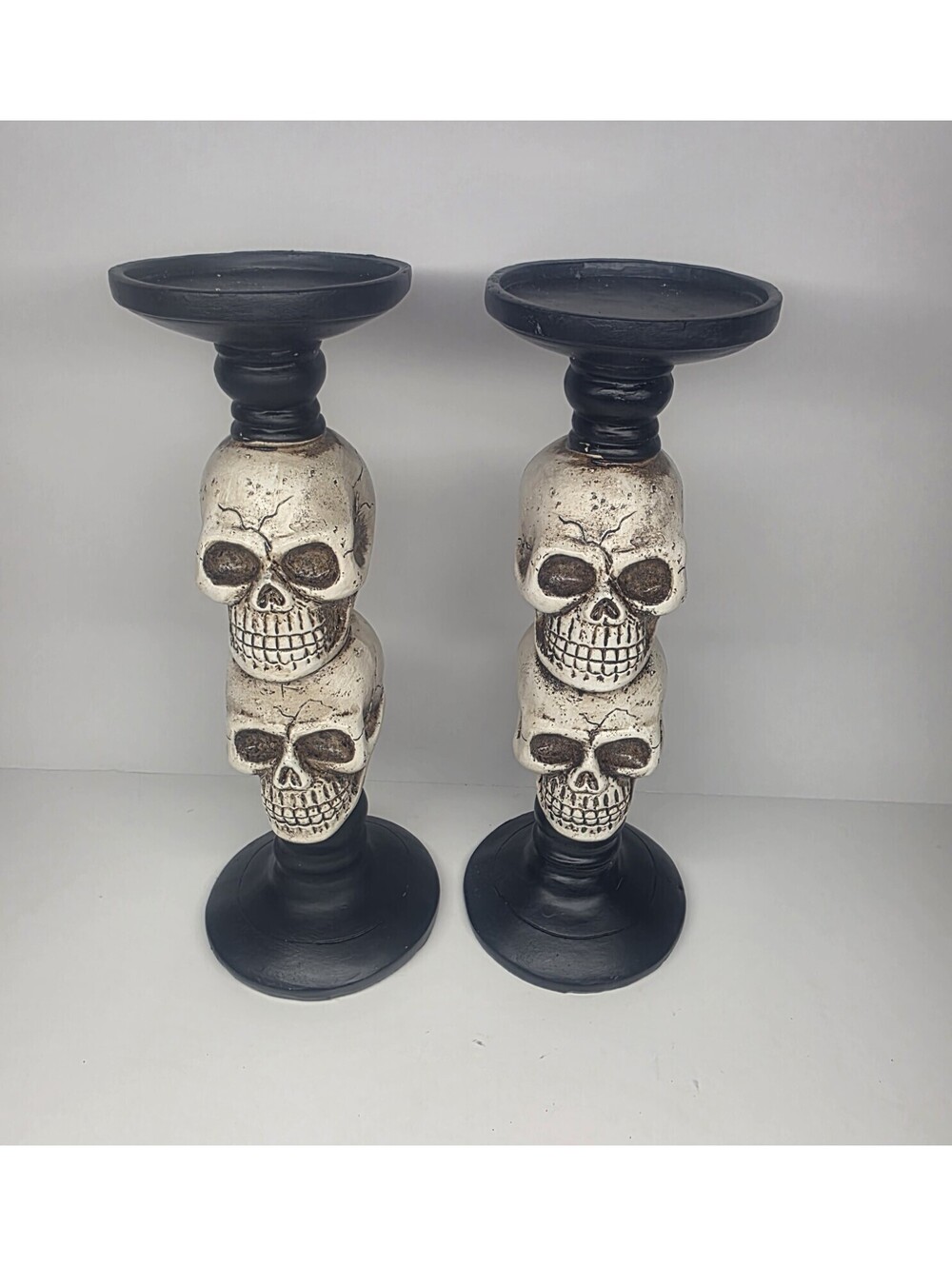 💀 Skull Candle Holder Halloween Spooky Goth Gothic Skeleton 11"+ Tall 2 Pack